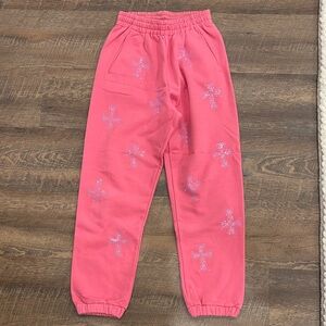 Unknown London Pink Joggers with Rhinestone Cross Pattern